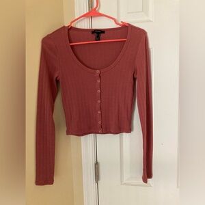 Pale Pink long sleeve button down cropped tee